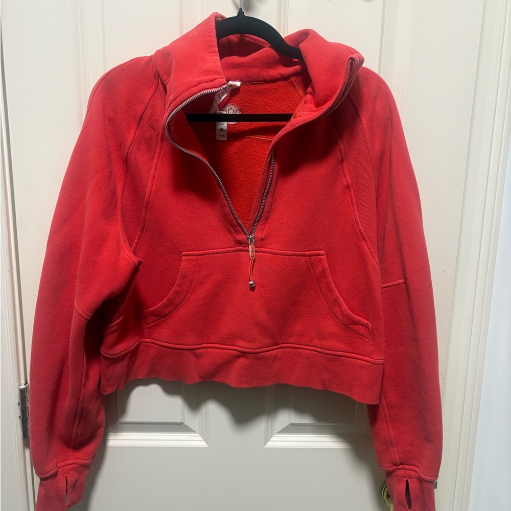 lululemon athletica Red Half-Zip Cropped Fleece Pullover